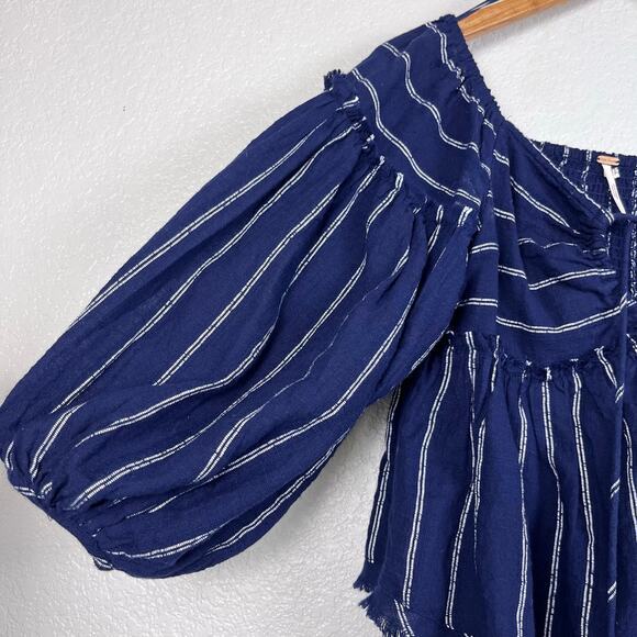 Free‎ People Womens Pesant Top XS Evey Stripe Keyhole Tassel Tie Festival Boho - Picture 3 of 10